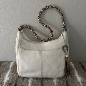 BRIGHTON Hobo Shoulder Bag Purse White Leather F148301 Equestrian Country Ranch